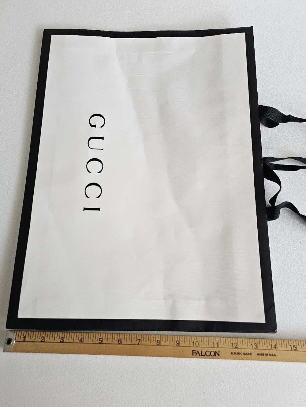 Gucci Large Shopping Gift Bag Tote White Black Logo Paper Store Bag